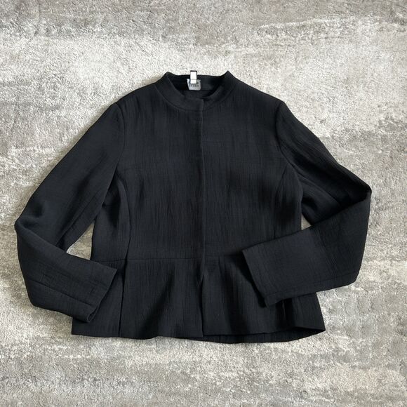Eileen Fisher Blazer Jacket Womens Small Rayon Silk Textured Hook & Eye Black - Picture 1 of 7